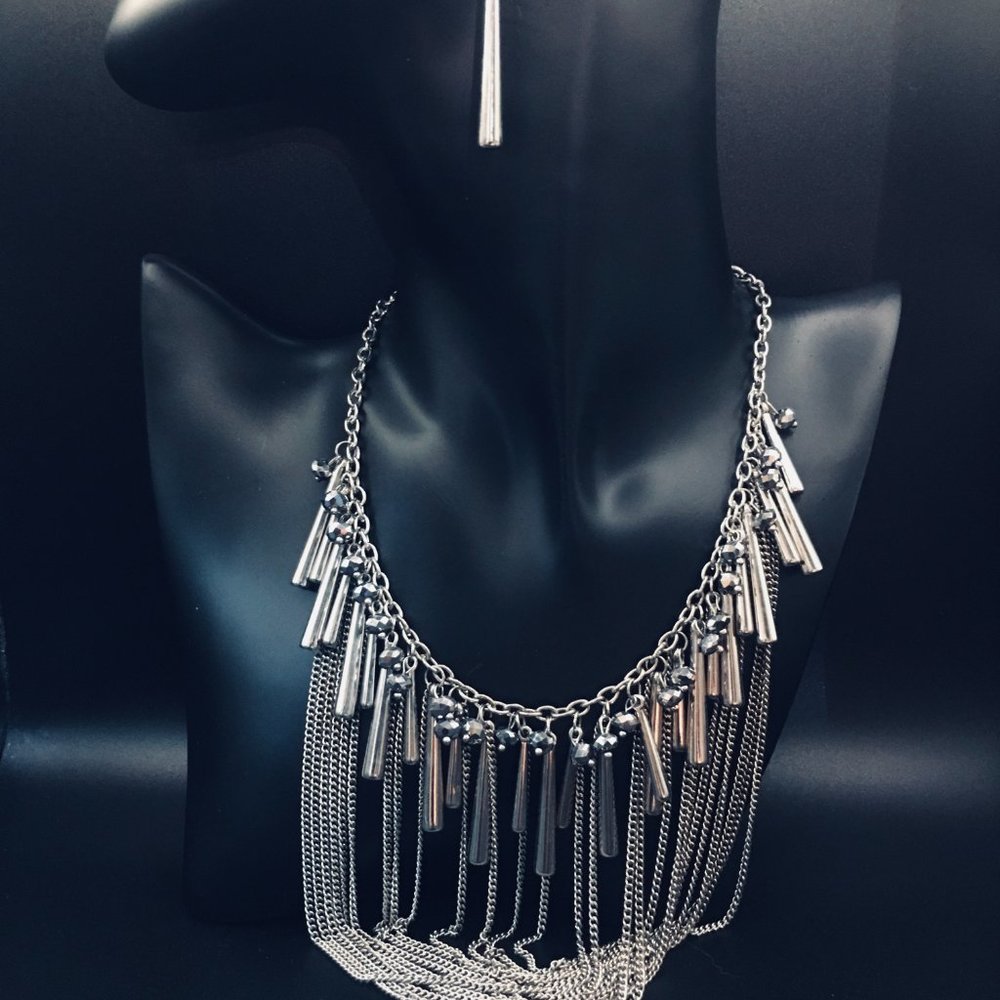 Deco-glam chain, beaded drop necklace & earrings